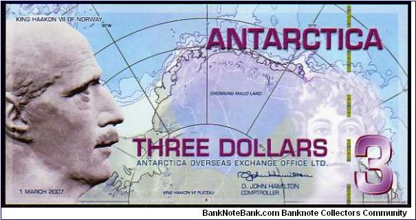 * ANTARTICA *
__

3 Dollars__

Pk NL__Polymer Banknote