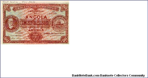 Angola 1921 50 escudos CU Specimen a beauty Banknote