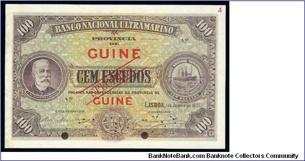 Chamiço 100 escudos 1921 Specimen hihgest rarity - CU Banknote