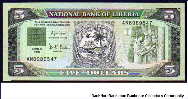 5 Dollars
Pk 20
----------------
06-04-1991
---------------- Banknote