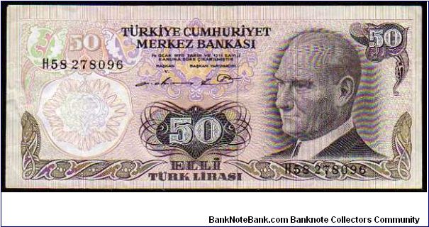 50 Turk Lirasi
Pk 188
----------------
Diff.Sign.
L.1970

09-04-1976
----------------
Series -H-Replacements
---------------- Banknote