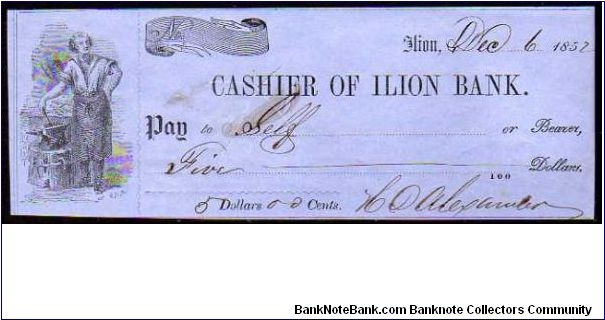 *CHEQUE*
__________________

50 Dollars

Pk NL
==================
U.S Ilion Bank New York.
Civil War Era
================== Banknote