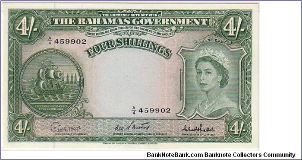 THE BAHAMAS GOVERNMENT-
 4/- QEII Banknote