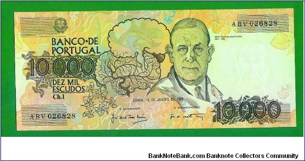 10.000 Escudos 1989 Nobel Prize winner Prof.Egas Moniz - UNC Banknote