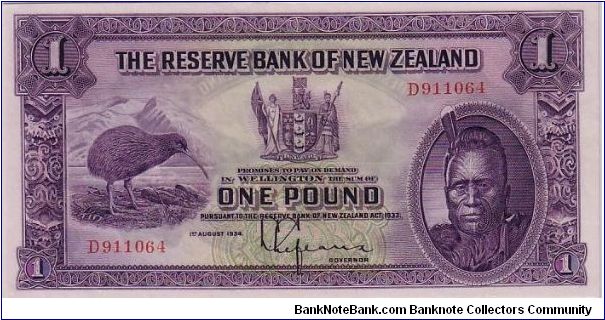 THE RESERVE BANK OF NZ-
 ONE POUND Banknote