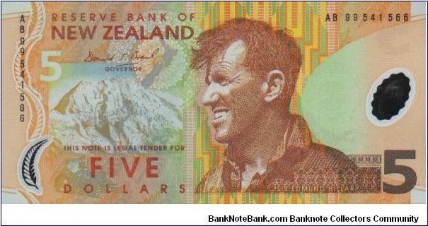 $5. Sir Edmund Hillary on front;  Penguin on back Banknote