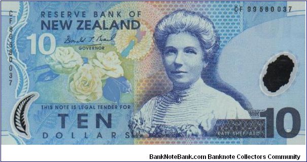 $10.  Kate Sheppard on front; Ducks on back Banknote