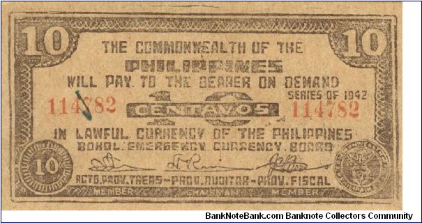 S-131d RARE Bohol 10 centavos note in series, 3 - 7. I will trade this note for notes I need. Banknote