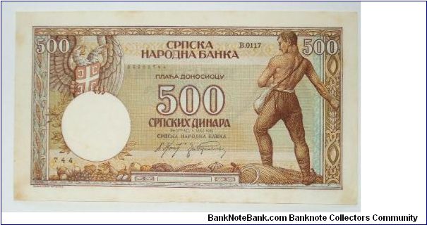 500 dinar 1942. puppet state Banknote