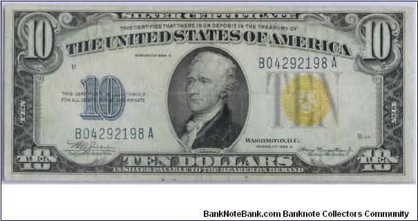 1934 A $10 YELLOW SEAL NORTH AFRICA SILVER CERTIFICATE Banknote