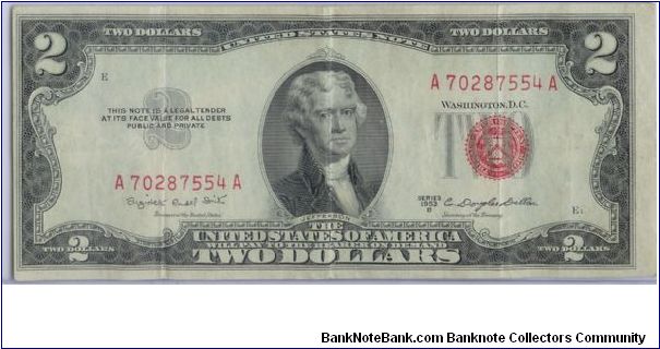 1953 B $2 RED SEAL Banknote