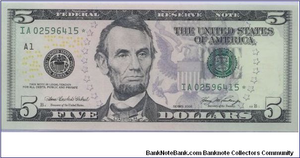 2006 COLORIZED $5 STAR NOTE 15 0F 15 CONSECUTIVE NOTES Banknote