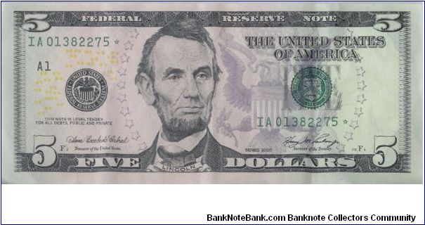 2006 COLORIZED $5 STAR NOTE Banknote