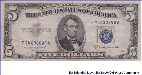 1953 B $5 SILVER CERTIFICATE Banknote