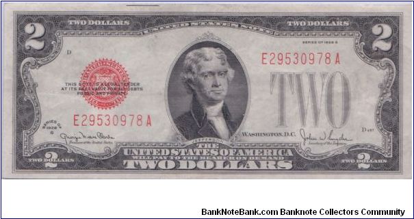 1928 G $2 RED SEAL Banknote