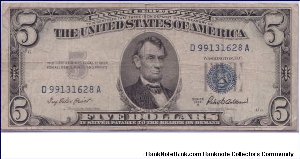 1953 A $5 SILVER CERTIFICATE Banknote