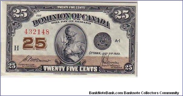 DOMINION OF CANADA-
 25CENTS Banknote