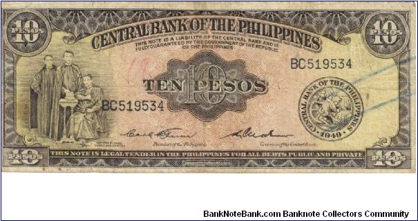 PI-136c English Series 10 Pesos note. Signature group 3. Banknote