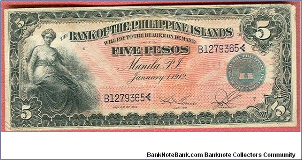 Five Pesos Bank of the Philippine Islands P-7b. Banknote
