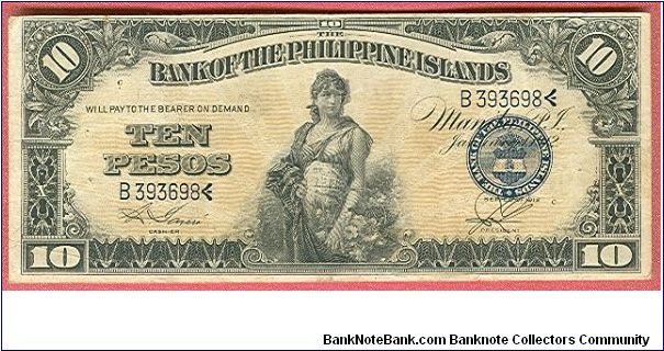 Ten Pesos Bank of the Philippine Islands P-8b. Banknote