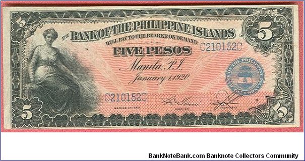 Five Pesos Bank of the Philippine Islands P-13. Banknote