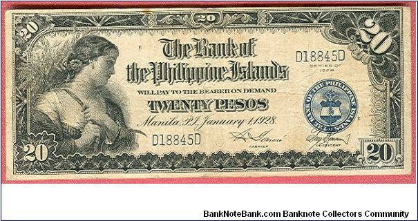 Twenty Pesos Bank of the Philippine Islands P-18. Banknote