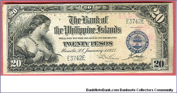 Twenty Pesos Bank of the Philippine Islands P-24. Banknote