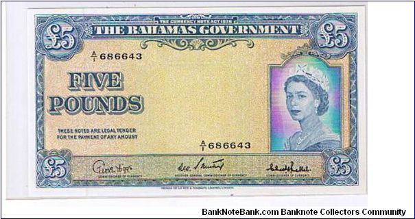 THE BAHAMAS GOVERNMENT-
 5 POUNDS Banknote