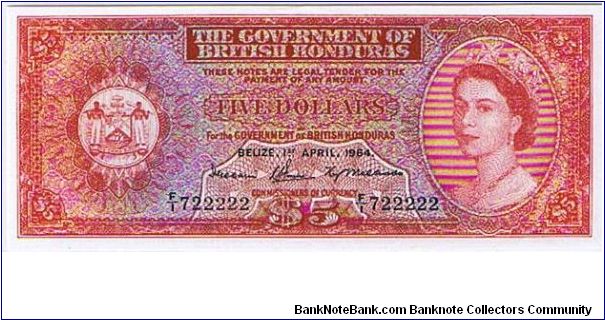 BRITISH HONDURAS=
 $5 QEII Banknote