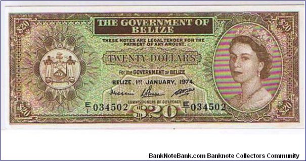 THE GOVERNMENT OF BELIZE=
$20 QEII Banknote