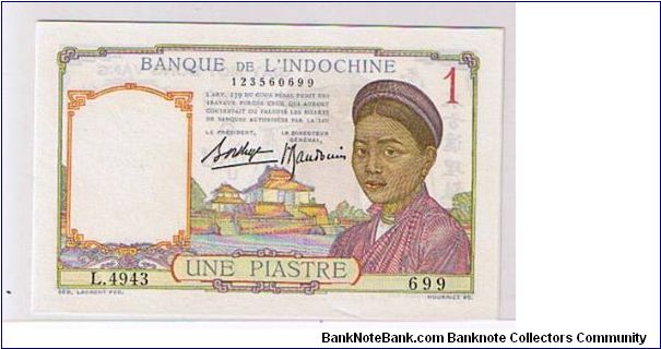 FRENCH INDO -CHINA
 1 PIASTRE Banknote