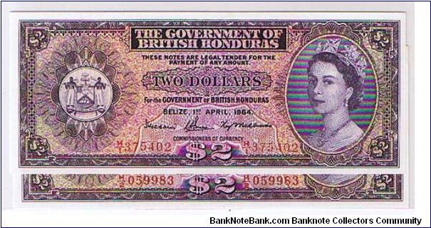 GOVERNMENT OF BRITISH HONDURAS-
 $2.00 Banknote