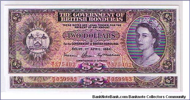 GOVERNMENT OF BRITISH HONDURAS-
 $2.00 Banknote