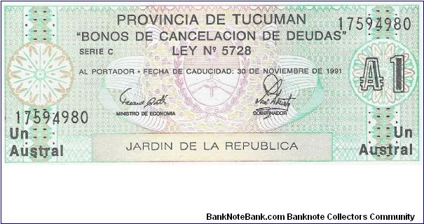 UN AUSTRAL
SERIE C
LEY No 5728

17594980 Banknote