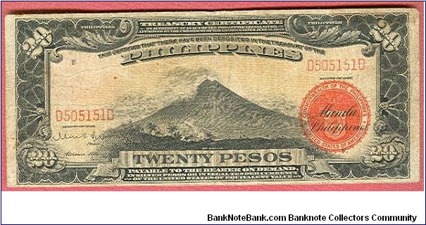 Twenty Pesos Treasury Certificate P-85A. Banknote
