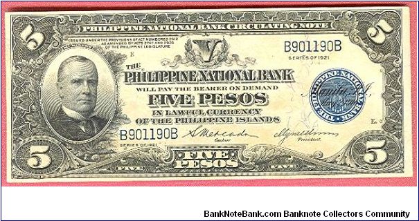 Five Pesos Philippine National Bank Circulating Note P-53. Banknote