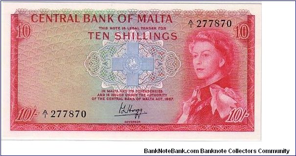 THE CENTRAL BANK OF MALTA-
 10/- Banknote