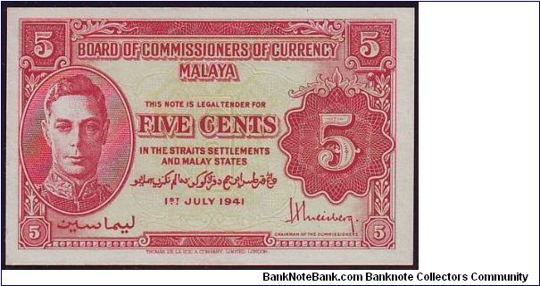 Banknote from Malaysia year 1941