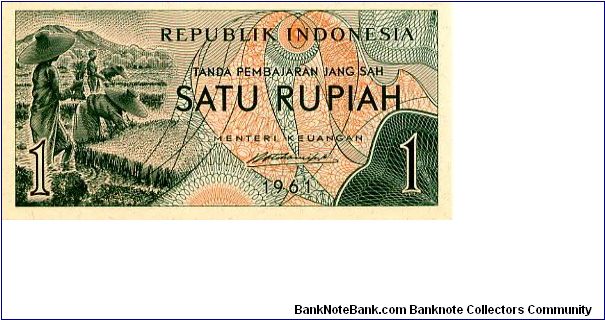 1 Rupiah 
Green/Orange
Workers in rice fields
Geometric designs & fruit Banknote