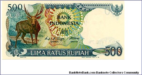 500 Rupiah
Blue/Green/Brown
Stag
Cirebon bank branch
Wtrmrk General A Yani Banknote