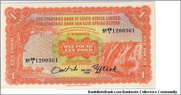 THE STANDARD BANK OF SOUTH WEST AFRICA=
 ONE POUND Banknote