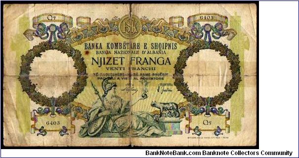 20 Franga-Franchi__

Pk 7__

WWII__
Italian Occupation
 Banknote