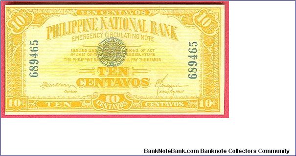 Ten Centavos PNB Circulating Note P-39. Banknote