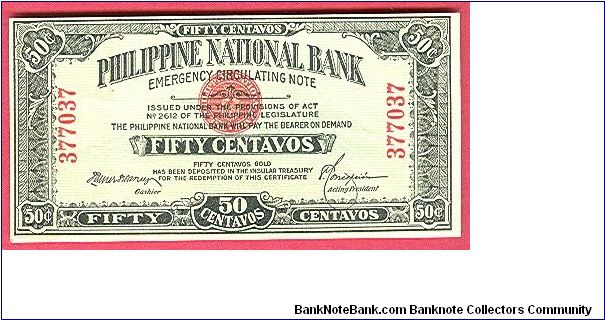 Fifty Centavos PNB Circulating Note P-41. Banknote