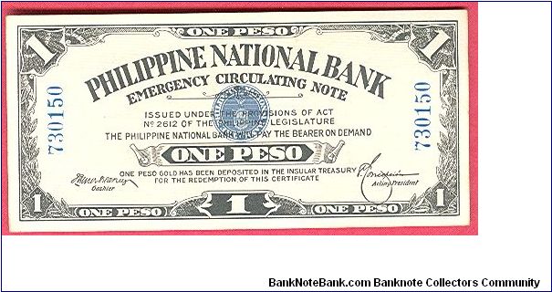 One Peso PNB Circulating Note P-42. Banknote
