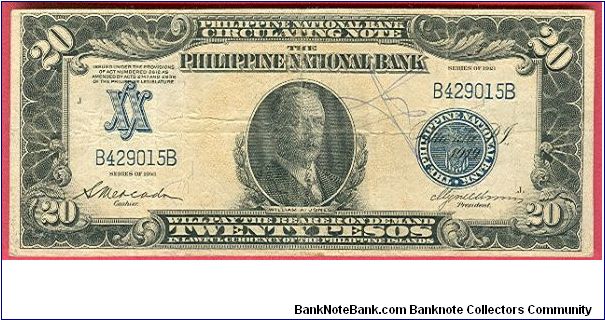 Twenty Pesos PNB Circulating Note P-55 (rare). Banknote