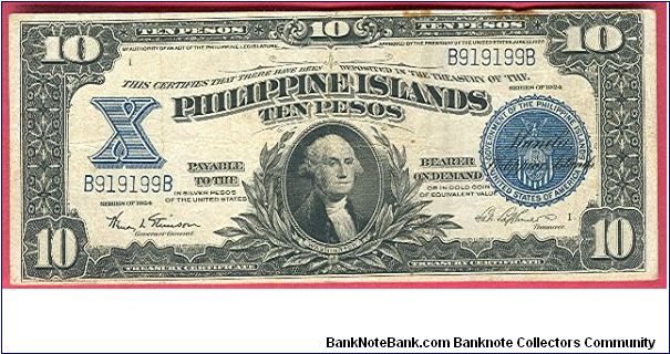 Ten Pesos Treasury Certificate P-71 (scarce). Banknote