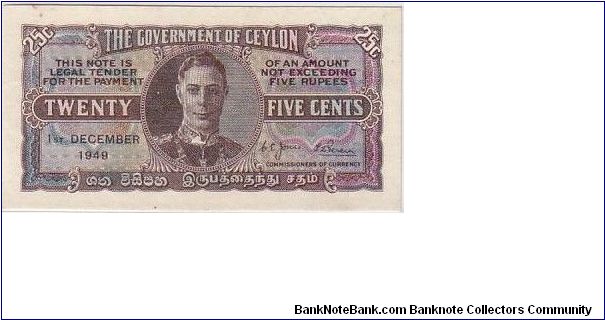 Banknote from Sri Lanka year 1940