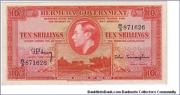 BERMUDA-
 10/- KGVI Banknote