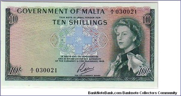 MALTA- TEN SHILLINGS Banknote